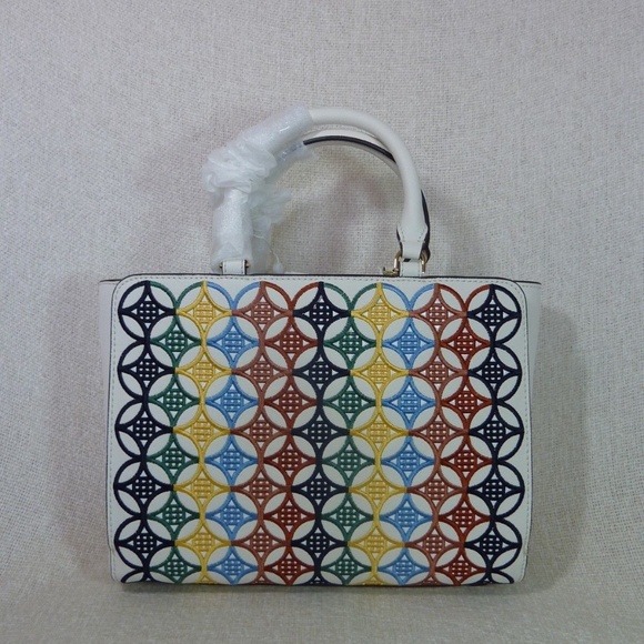 Tory Burch Robinson New Ivory  Embroidered Small Tote Bag/Satchel/Crossbody Bag - Picture 6 of 13
